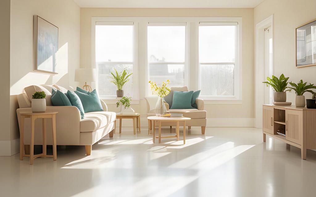 Bright Lodi home interior with freshly cleaned floors and sunlight across a tidy living room