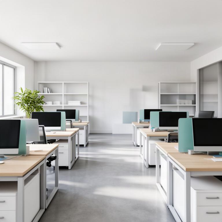 Clean commercial workspace in Lodi with sanitized desks, clear walkways, and bright natural light